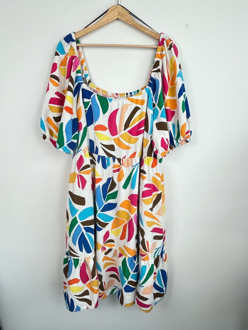Tabitha Brown x Target linen rayon botanical print puff sleeve dress, 2X.